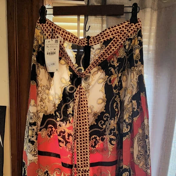 ZARA Scarf Print Pleated Midi Skirt, XL - Picture 4 of 6